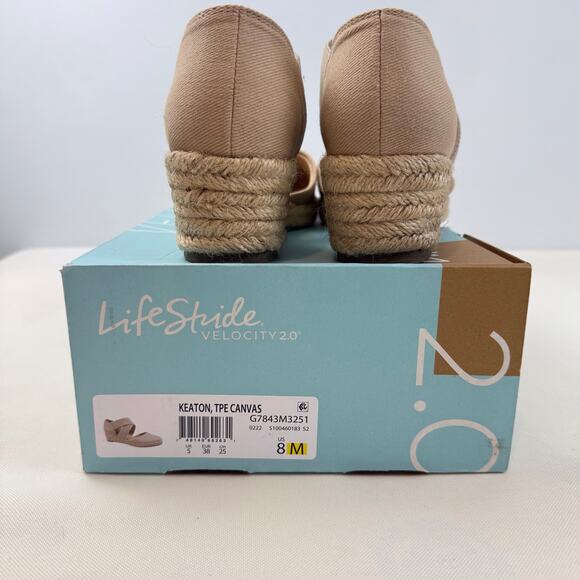 Lifestride 2.0 Keaton Tan Wedge Espadrilles 8M Slip On Comfy Elastic Straps - Picture 5 of 16